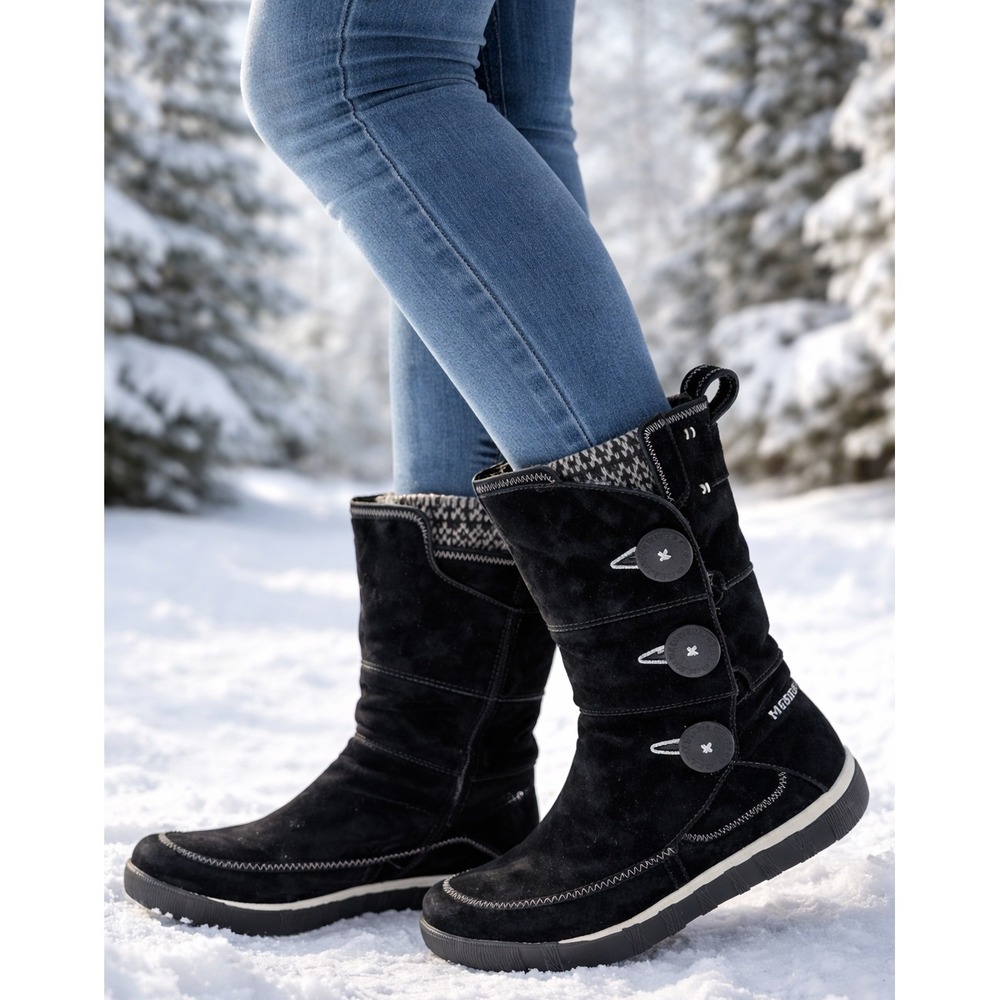 Merrell Tempest High Black Suede Button Boots Winter Warm Snow Women's Size 9 - Picture 1 of 12